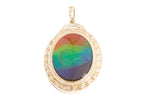 LARGE 14K AMMOLITE OVAL PENDANT WITH DIAMONDS